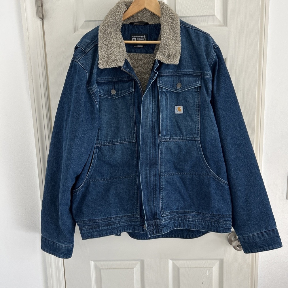 Carhartt Mens Relaxed Fit Jean‎ Denim Sherpa Lined Jacket 2XL AMAZING